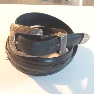 Men's Black Leather Belt Silver Buckle And Tip Neutral Sz. XL